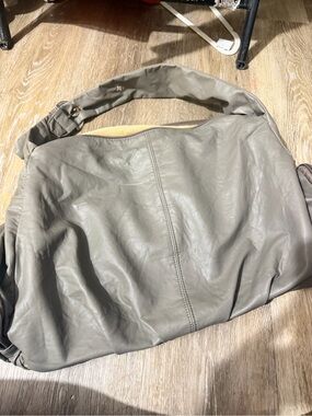 Soft Slouchy Leather Hobo Bag - Gray